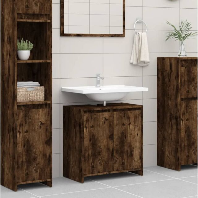Berkfield Home Bathroom Cabinet Smoked Oak 60x33x61 cm Engineered Wood in Brown - Size: 60 x 33 x 61 cm - image 1