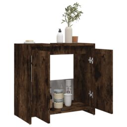 Berkfield Home Bathroom Cabinet Smoked Oak 60x33x61 cm Engineered Wood in Brown - Size: 60 x 33 x 61 cm - thumbnail 4