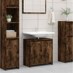 Berkfield Home Bathroom Cabinet Smoked Oak 60x33x61 cm Engineered Wood in Brown - Size: 60 x 33 x 61 cm - thumbnail 1