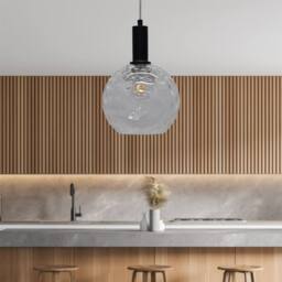 First Choice Lighting Set of 2 Barnum - Clear Dimple Glass Globe Black Deco Pendant Fittings - thumbnail 4