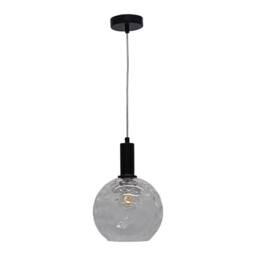 First Choice Lighting Set of 2 Barnum - Clear Dimple Glass Globe Black Deco Pendant Fittings - thumbnail 2