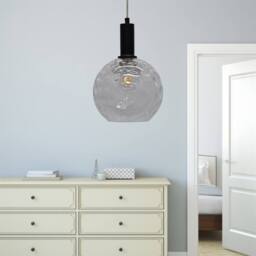 First Choice Lighting Set of 2 Barnum - Clear Dimple Glass Globe Black Deco Pendant Fittings - thumbnail 5
