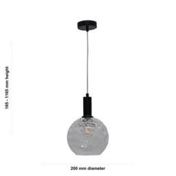 First Choice Lighting Set of 2 Barnum - Clear Dimple Glass Globe Black Deco Pendant Fittings - thumbnail 6
