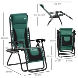 OUTSUNNY 2 Pcs Zero Gravity Lounger Folding Recliner Chair w/ Cup Holder in Green - Size: 2 Pack - thumbnail 3