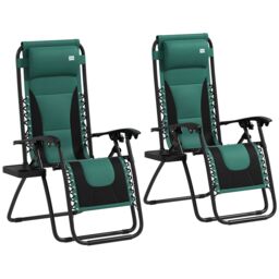 OUTSUNNY 2 Pcs Zero Gravity Lounger Folding Recliner Chair w/ Cup Holder in Green - Size: 2 Pack - thumbnail 2