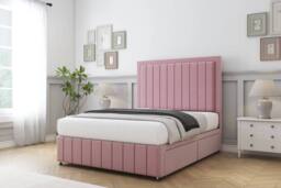 "Sloomy Pemberton Plush Divan Bed Base 2 Drawers Left Side With 26"" Strutted Headboard & 12"" Matching Footboard in Pink - Size: Small Double" - thumbnail 3