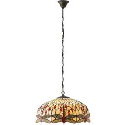 Loops Tiffany Glass Hanging Ceiling Pendant Light Bronze Chain Dragonfly Shade i00104 in Clear