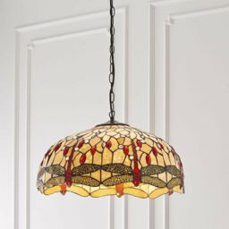 Loops Tiffany Glass Hanging Ceiling Pendant Light Bronze Chain Dragonfly Shade i00104 in Clear - thumbnail 3