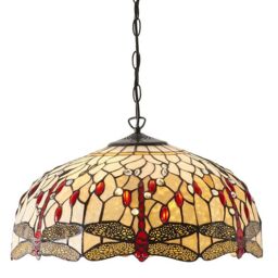 Loops Tiffany Glass Hanging Ceiling Pendant Light Bronze Chain Dragonfly Shade i00104 in Clear - thumbnail 4
