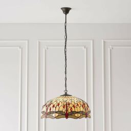 Loops Tiffany Glass Hanging Ceiling Pendant Light Bronze Chain Dragonfly Shade i00104 in Clear - thumbnail 5