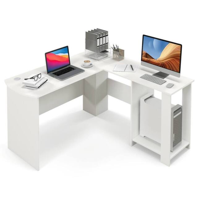 Costway L-Shaped Corner Computer Desk Table Workstation Home Office in White - image 1