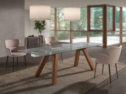 Angel Cerda Rectangular Extending Dining Table, Tempered Glass in Brown - thumbnail 6