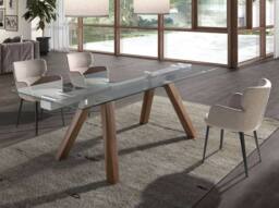 Angel Cerda Rectangular Extending Dining Table, Tempered Glass in Brown - thumbnail 3
