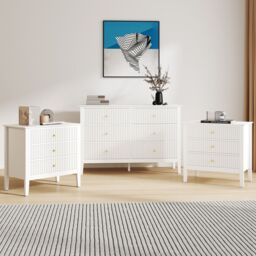 Melody Maison Large 6 Drawer Chest Of Drawers & Pair Of Large Bedside Tables - Hales White Range - thumbnail 3