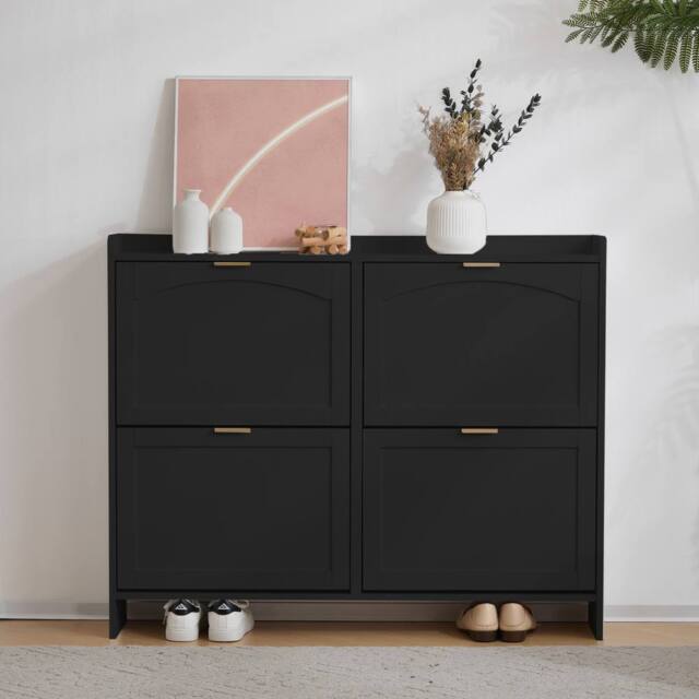 Merax 4 Flip Drawer Shoe Storage Cabinet, Entryway Shoe Organiser in Black - image 1