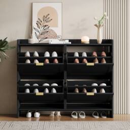 Merax 4 Flip Drawer Shoe Storage Cabinet, Entryway Shoe Organiser in Black - thumbnail 3