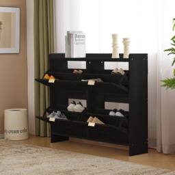 Merax 4 Flip Drawer Shoe Storage Cabinet, Entryway Shoe Organiser in Black - thumbnail 5