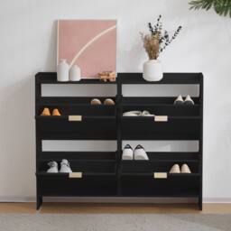 Merax 4 Flip Drawer Shoe Storage Cabinet, Entryway Shoe Organiser in Black - thumbnail 9