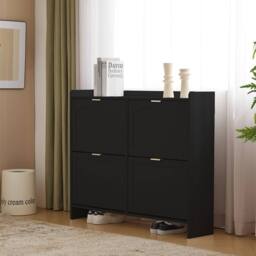 Merax 4 Flip Drawer Shoe Storage Cabinet, Entryway Shoe Organiser in Black - thumbnail 4