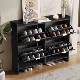 Merax 4 Flip Drawer Shoe Storage Cabinet, Entryway Shoe Organiser in Black - thumbnail 2