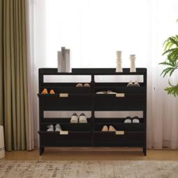 Merax 4 Flip Drawer Shoe Storage Cabinet, Entryway Shoe Organiser in Black - thumbnail 7