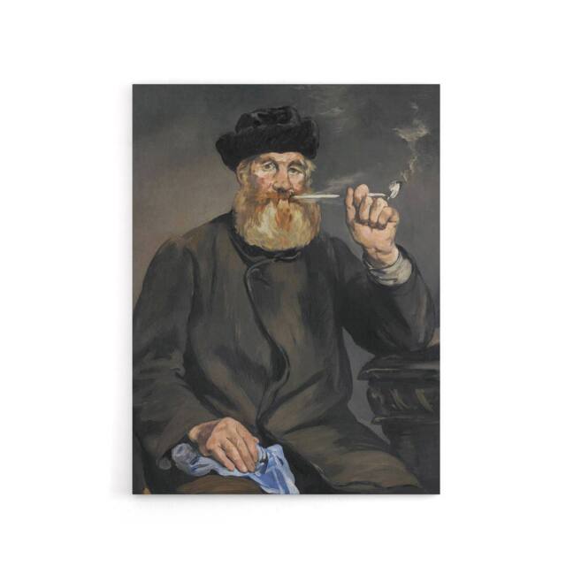 "Artery8 The Pipe Smoker Portrait Manet Vintage Canvas Wall Art in Grey - Size: W18"" x H24""" - image 1