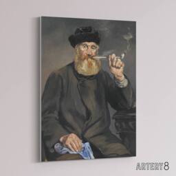 "Artery8 The Pipe Smoker Portrait Manet Vintage Canvas Wall Art in Grey - Size: W18"" x H24""" - thumbnail 2