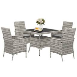 OUTSUNNY 4 Seater Rattan Garden Furniture Set with Cushion in Mid Grey - thumbnail 2