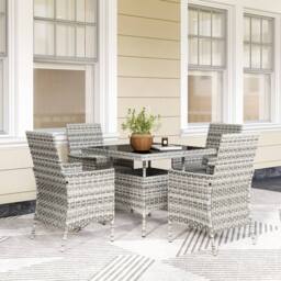 OUTSUNNY 4 Seater Rattan Garden Furniture Set with Cushion in Mid Grey - thumbnail 1