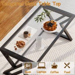 Huhote Rectangular Glass Coffee Table Black Metal Frame Living Room Table in Clear - thumbnail 6