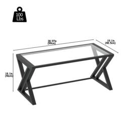 Huhote Rectangular Glass Coffee Table Black Metal Frame Living Room Table in Clear - thumbnail 8