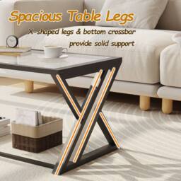 Huhote Rectangular Glass Coffee Table Black Metal Frame Living Room Table in Clear - thumbnail 7