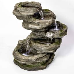Primrose Tiered Cascading Water Feature Rock Sanke Steps 5 Tier Lights 56cm in Stone - thumbnail 3