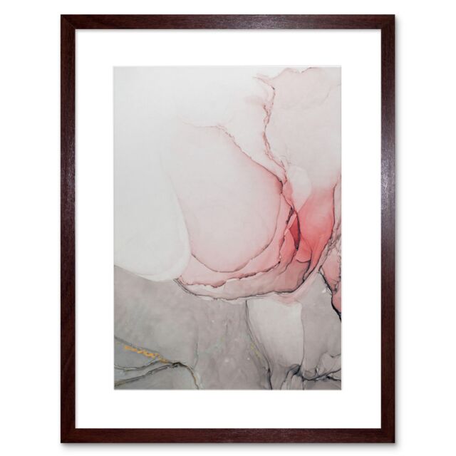 "Artery8 Wall Art Print Abstract Paint with Pink Grey Ink Art Framed 9x7 inch in Brown - Size: W7"" x H9""" - image 1