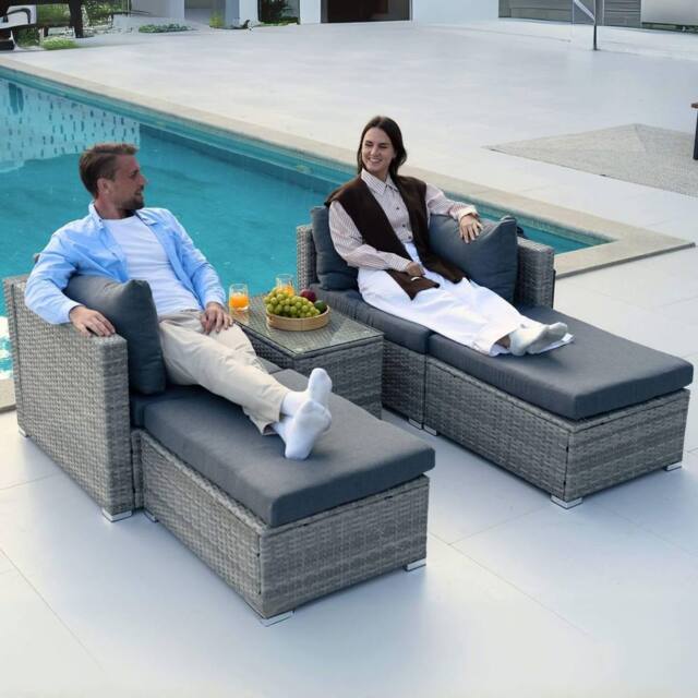 Home Source 5 Piece Modular Garden Set Corner Chairs Padded Seats Garden Outdoor in Grey - image 1