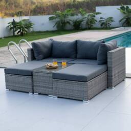 Home Source 5 Piece Modular Garden Set Corner Chairs Padded Seats Garden Outdoor in Grey - thumbnail 8