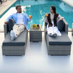Home Source 5 Piece Modular Garden Set Corner Chairs Padded Seats Garden Outdoor in Grey - thumbnail 2