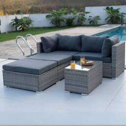 Home Source 5 Piece Modular Garden Set Corner Chairs Padded Seats Garden Outdoor in Grey - thumbnail 9