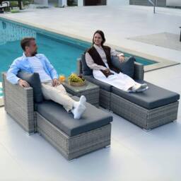 Home Source 5 Piece Modular Garden Set Corner Chairs Padded Seats Garden Outdoor in Grey - thumbnail 1