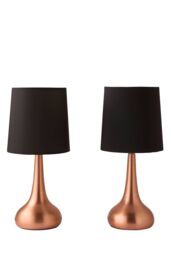 ValueLights Teardrop Pair of Black Shades Copper Touch Table Lamps with Bulbs - thumbnail 6