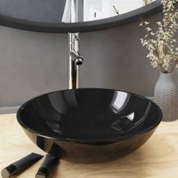 Berkfield Home Durable Bathroom Sink with Tap & Push Drain Black Tempered Glass - thumbnail 2