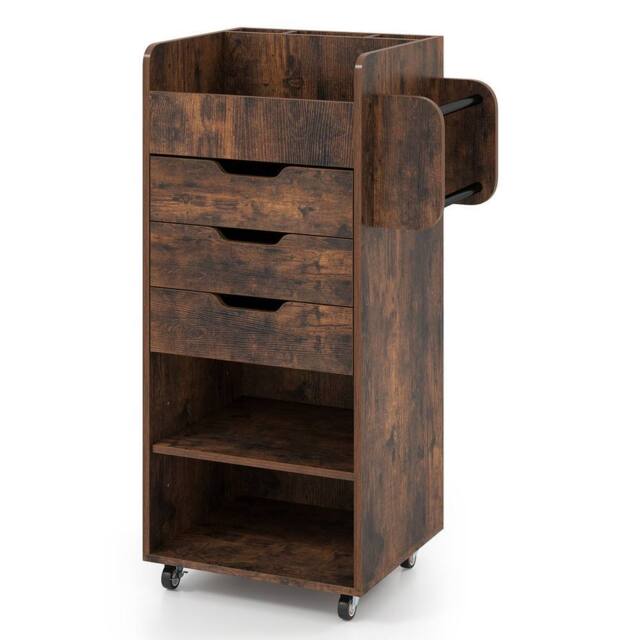 VOGREX Brown Rolling Storage Cart 3 Drawers 2 Dowel Rods - image 1