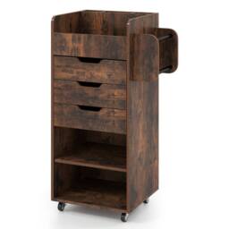 VOGREX Brown Rolling Storage Cart 3 Drawers 2 Dowel Rods