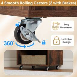 VOGREX Brown Rolling Storage Cart 3 Drawers 2 Dowel Rods - thumbnail 4