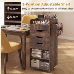 VOGREX Brown Rolling Storage Cart 3 Drawers 2 Dowel Rods - thumbnail 3
