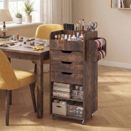 VOGREX Brown Rolling Storage Cart 3 Drawers 2 Dowel Rods - thumbnail 7