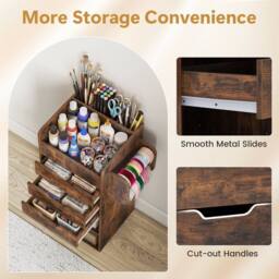 VOGREX Brown Rolling Storage Cart 3 Drawers 2 Dowel Rods - thumbnail 5