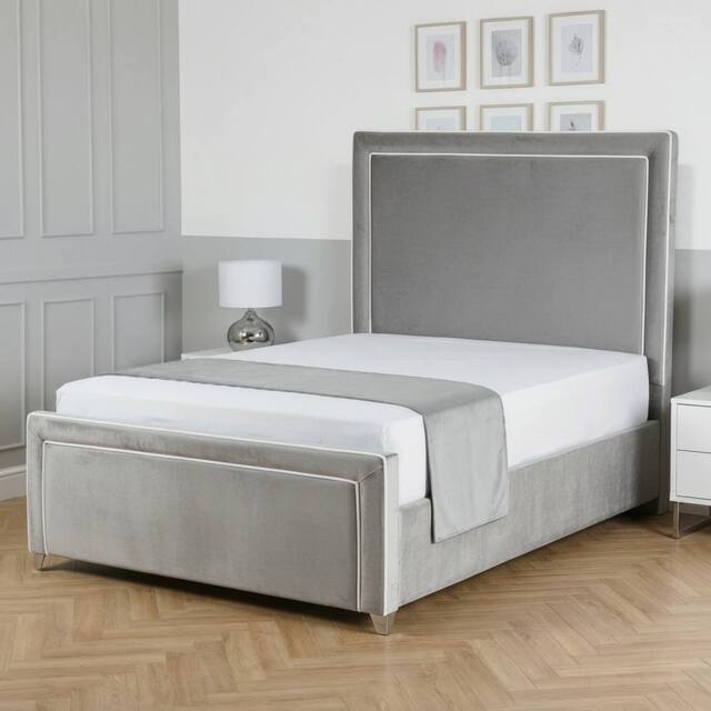 Living Comfort Bedz Verona Upholstered Bed Frame Slatted Base with 48 Inch Headboard in Silver - Size: King - image 1