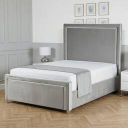 Living Comfort Bedz Verona Upholstered Bed Frame Slatted Base with 48 Inch Headboard in Silver - Size: King