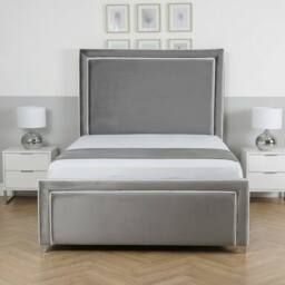 Living Comfort Bedz Verona Upholstered Bed Frame Slatted Base with 48 Inch Headboard in Silver - Size: King - thumbnail 2